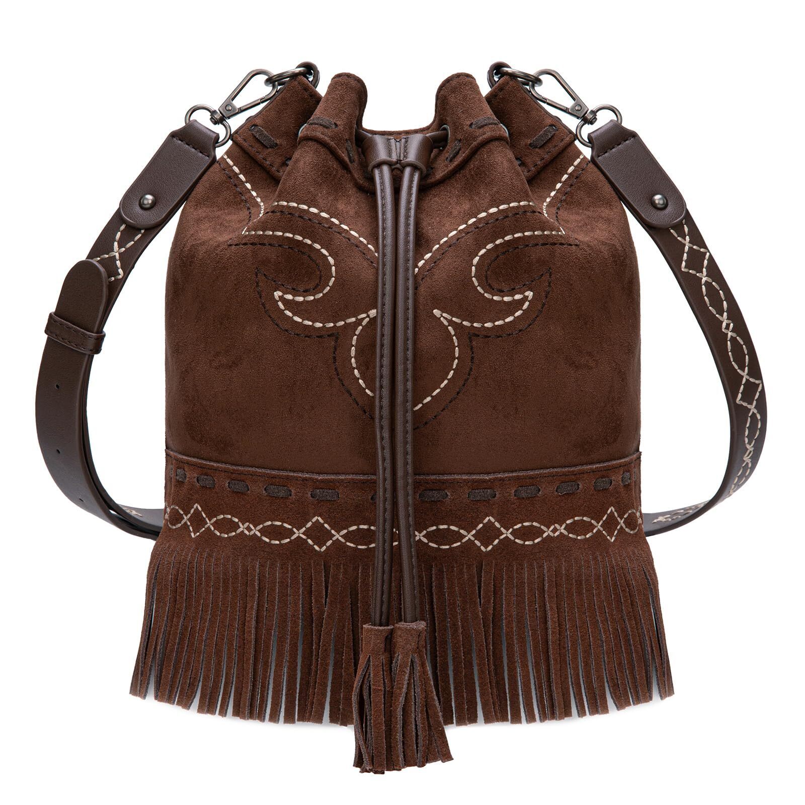 2602 Bucket Bags Western Fringe Crossbody Bag Vintage Drawstring Bucket Bag